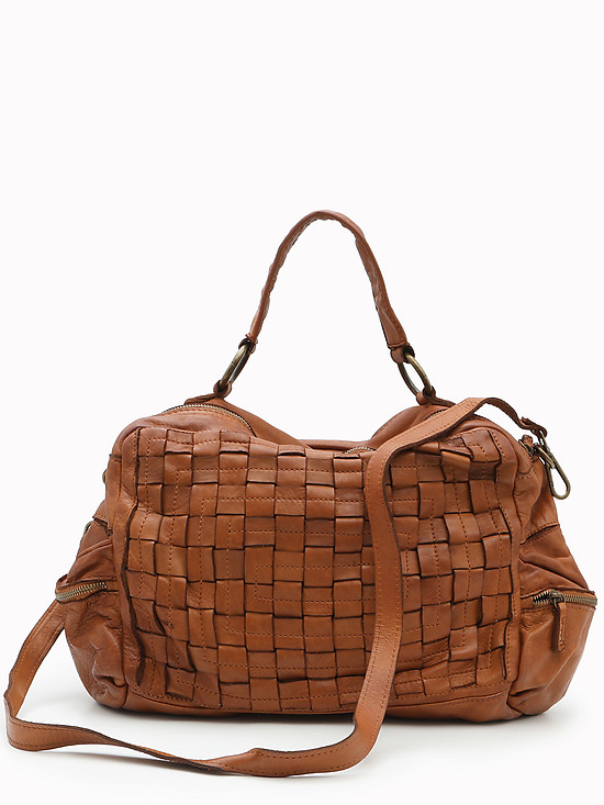 Винтажная сумка из натуральной кожи с эффектом плетения  Folle