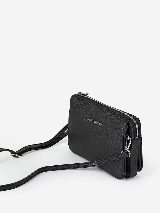 Повседневная черная сумочка кросс-боди из мягкой мелкозернистой кожи  Di Gregorio
