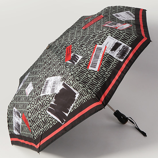 Серый складной зонт-автомат с принтом  Moschino