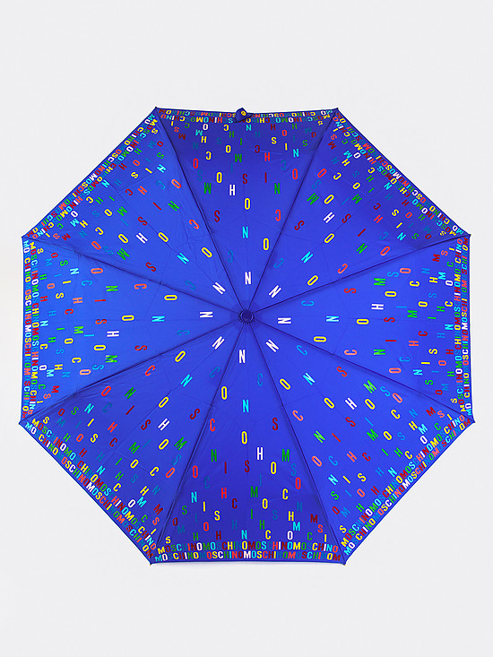 Синий зонт-автомат с фирменным принтом  Moschino