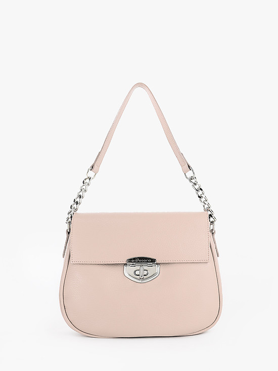 Мягкая кожаная сумочка-флап пастельно-розового оттенка  Di Gregorio