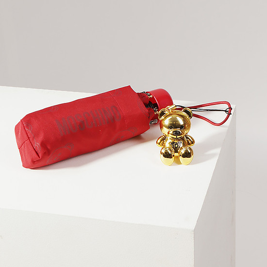 Миниатюрный складной зонт красного цвета с брелоком  Moschino