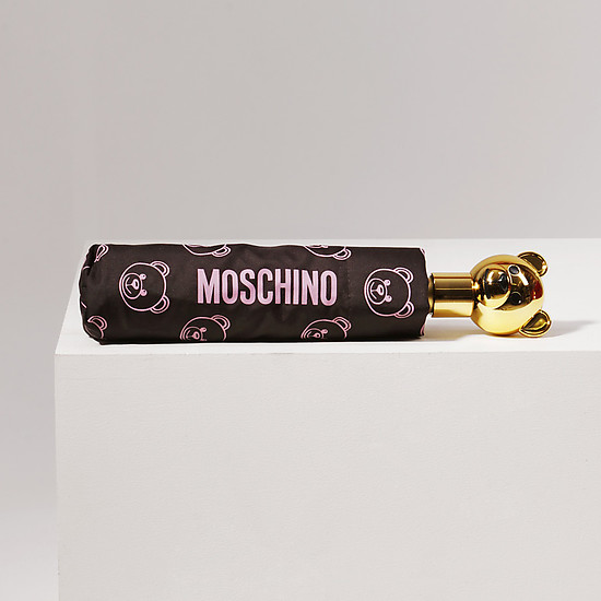 Коричневый складной зонт с ручкой в виде медвежонка  Moschino