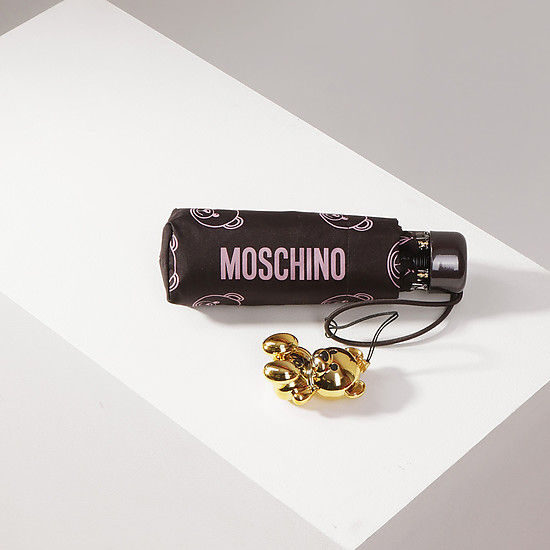 Миниатюрный складной зонт коричневого цвета с брелоком  Moschino