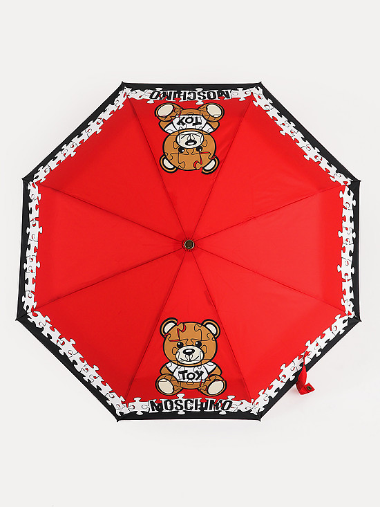 Красный зонт-автомат с принтом медвежат Тедди  Moschino