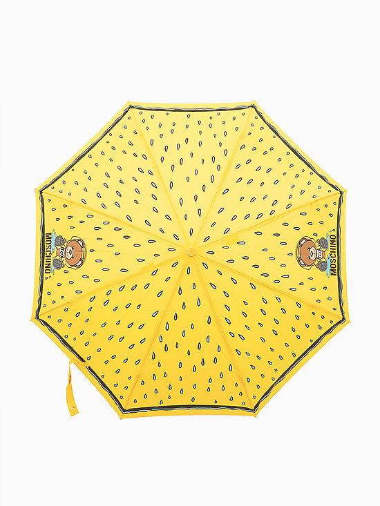 Желтый зонт-автомат с принтом и фигурной ручкой  Moschino