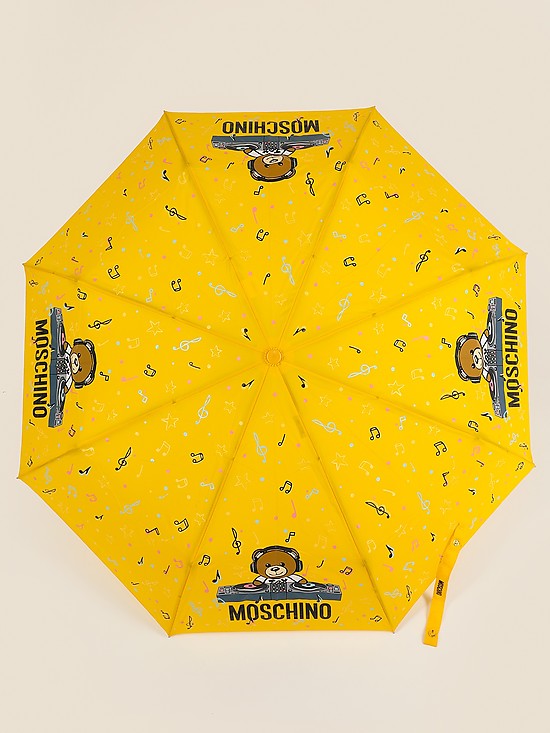 Желтый складной зонт с принтом  Moschino