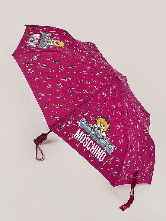 Фиолетовый складной зонт с принтом  Moschino