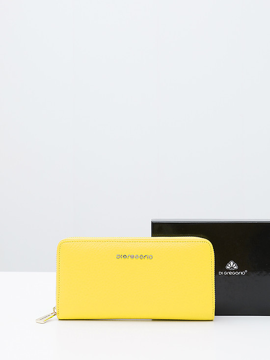 Желтый кожаный кошелек-клатч на молнии  Di Gregorio