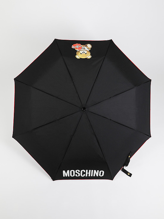 Черный зонт-автомат с принтом медвежонка и фигурной ручкой  Moschino