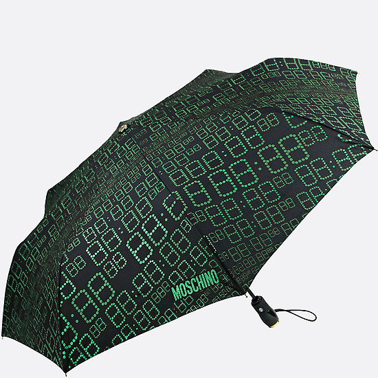 Черный зонт с зеленым принтом  Moschino