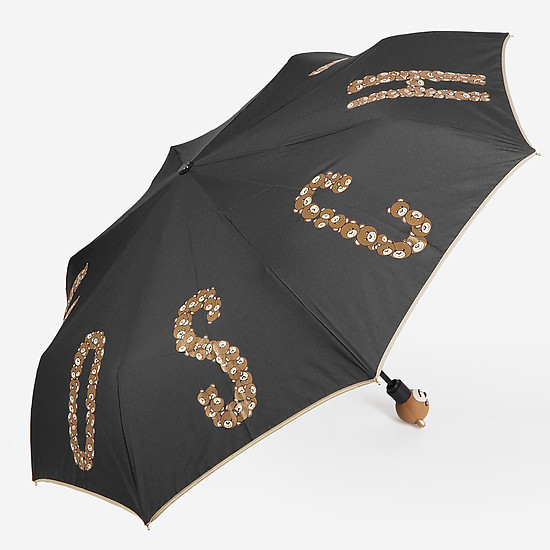 Черный складной зонт-автомат с принтом  Moschino