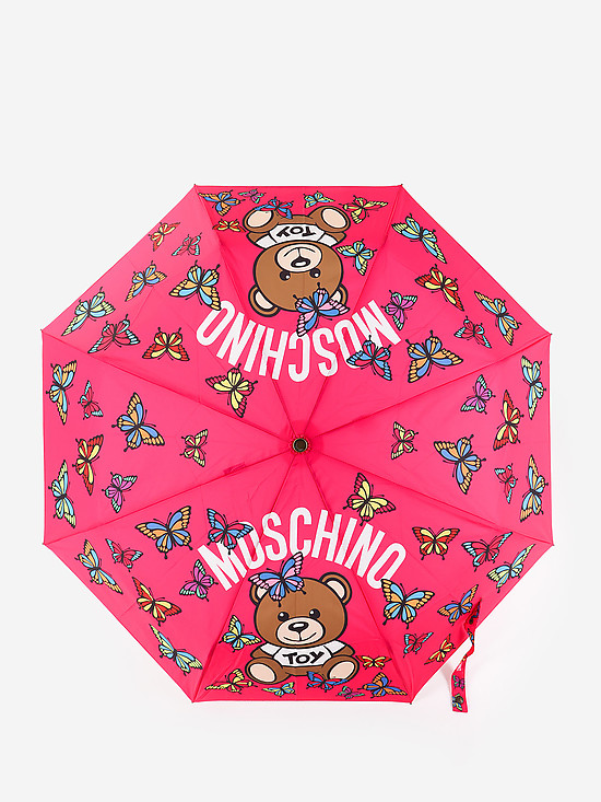 Зонт-автомат цвета фуксии с принтом  Moschino