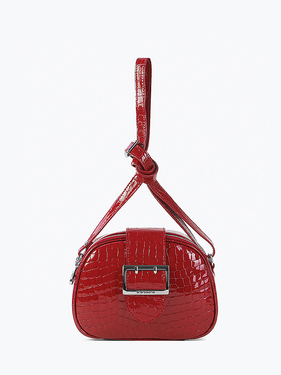 Красная сумочка кросс-боди из лаковой кожи под крокодила с двумя отделами  Di Gregorio