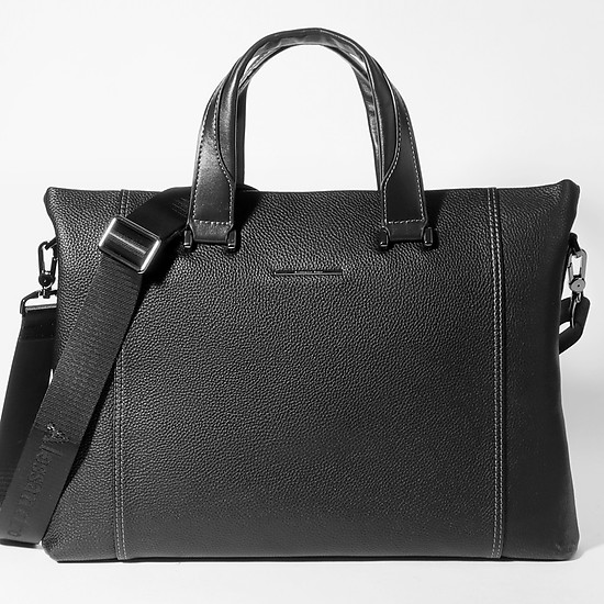 Мужская черная деловая сумка из натуральной кожи  Alessandro Beato