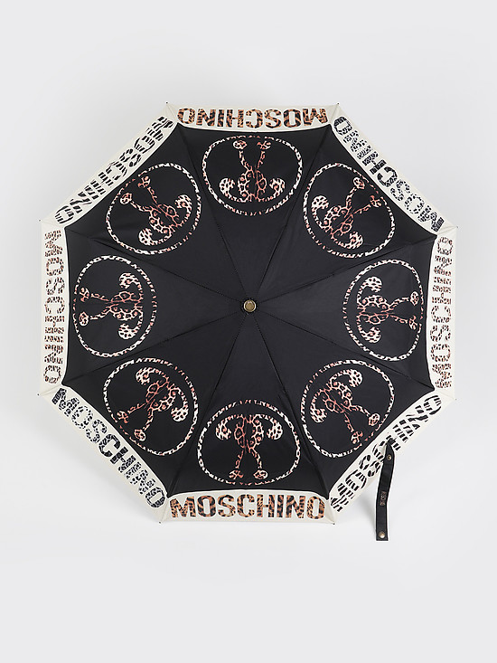 Черный зонт-автомат с леопардовым принтом  Moschino