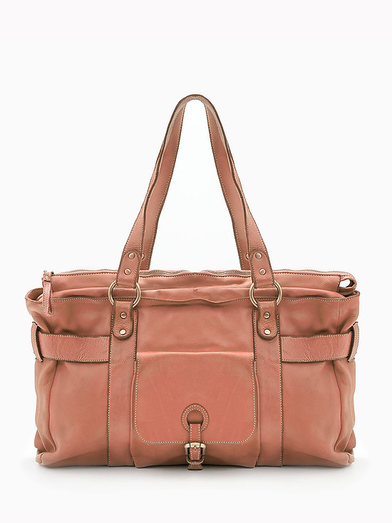 Винтажная сумка-багет из натуральной розовой кожи цвета с двумя ручками  Folle