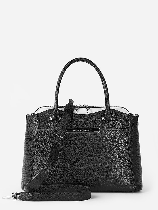 Комбинированная сумка-тоут из черной и кремовой кожи  Lucia Lombardi