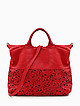 Красный винтажный тоут из кожи с перфорированными цветами  Folle
