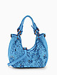 Голубая винтажная сумка-хобо из кожи с объемными цветами  Folle