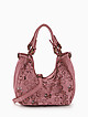 Розовая винтажная сумка-хобо из кожи с объемными цветами  Folle