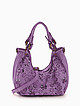 Фиолетовая винтажная сумка-хобо из кожи с объемными цветами  Folle