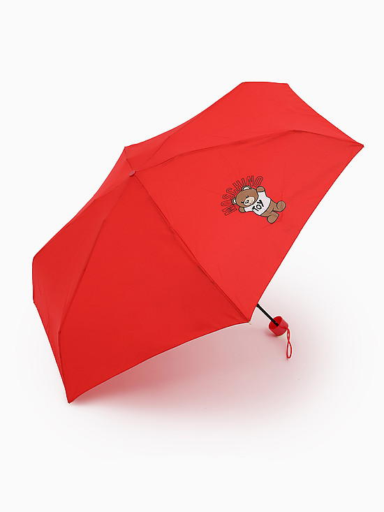 Механический мини-зонт красного цвета с принтом медвежонка  Moschino