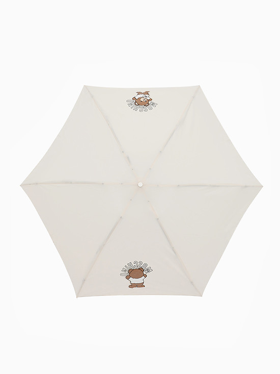 Механический мини-зонт бежевого цвета с принтом медвежонка  Moschino