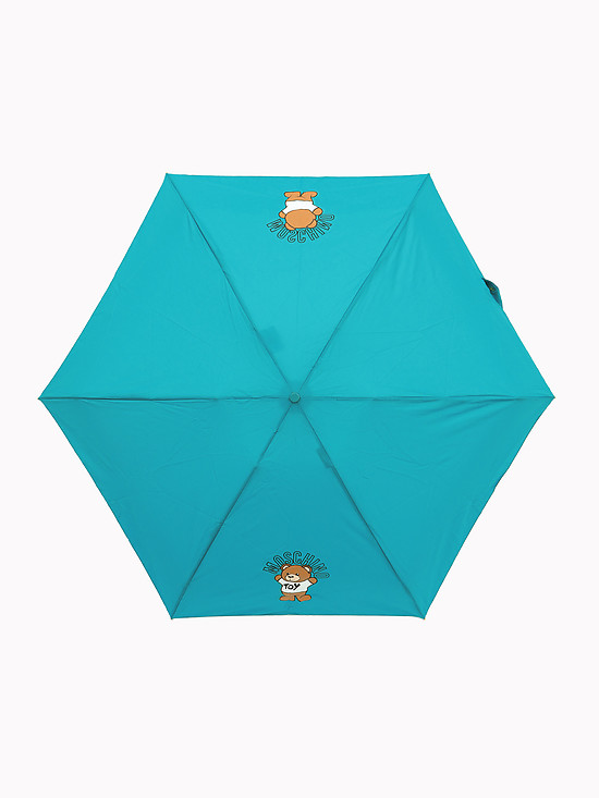 Механический мини-зонт бирюзового цвета с принтом медвежонка  Moschino