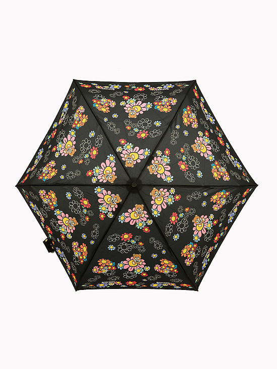 Механический мини-зонт черного цвета с принтом цветов  Moschino