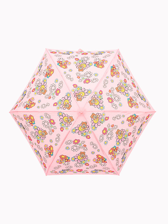 Механический мини-зонт розового цвета с принтом  Moschino