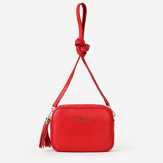 Кожаная сумка кросс-боди красного цвета с кисточкой  Di Gregorio