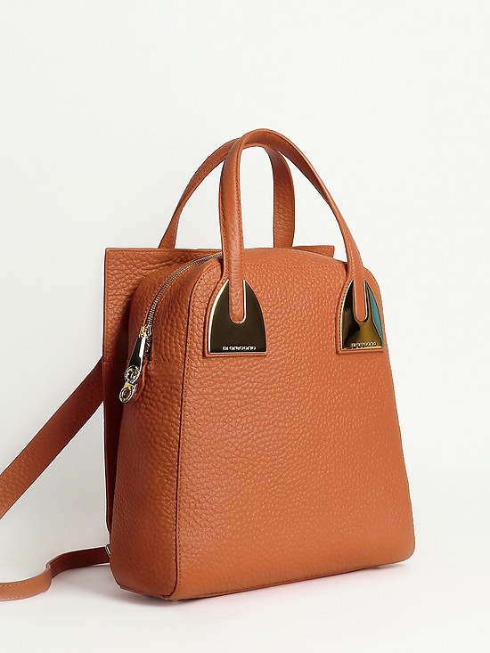 Карамельный кожаный рюкзак-сумка  Di Gregorio