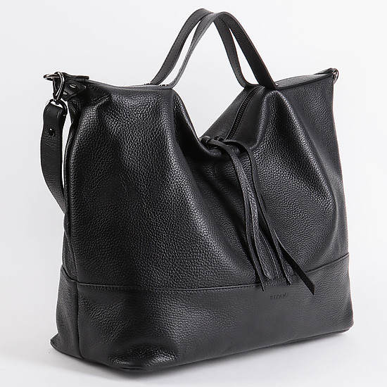 Большая черная сумка из натуральной мягкой кожи  Ripani
