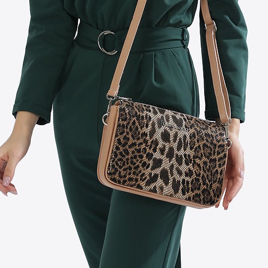 Леопардовая сумка на плечо из натуральной мягкой кожи  Di Gregorio