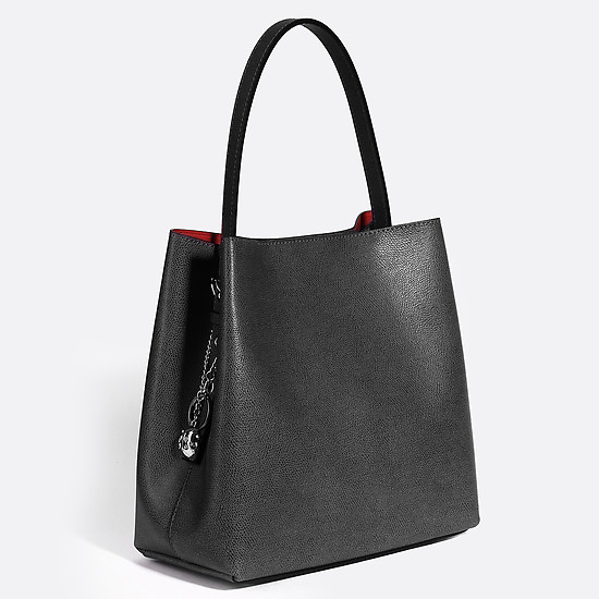 Черная сумка-тоут на одной ручке из плотной натуральной кожи  Acquanegra
