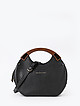 Округлая кожаная сумка-тоут черного цвета с деревянными ручками  Di Gregorio
