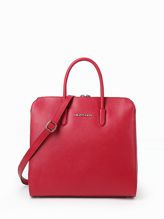 Классическая форматная сумка из натуральной кожи красного цвета  Di Gregorio