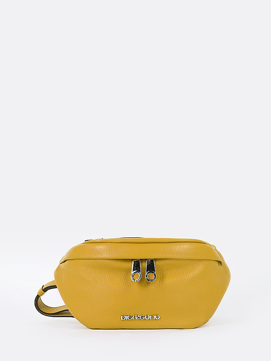 Большая поясная сумка - слинг из горчично-желтой кожи  Di Gregorio