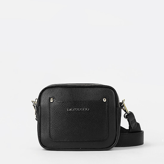 Классическая черная кожаная сумочка-кросс-боди с внешним карманом  Di Gregorio