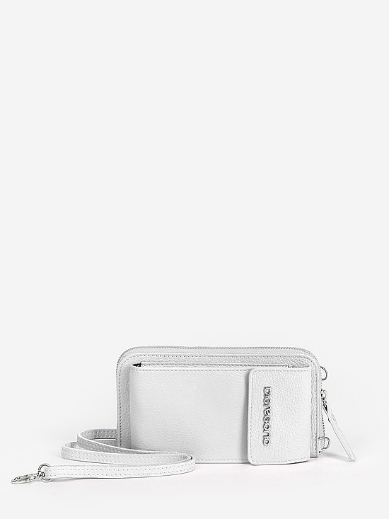 Белая кожаная сумочка-кошелек с ремешком на шею  Di Gregorio