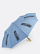 Голубой зонт-автомат с брендовым принтом  Moschino