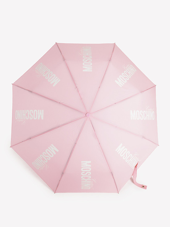Розовый зонт-автомат с брендовым принтом  Moschino