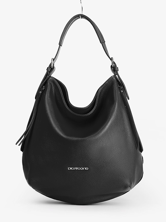 Мягкая кожаная сумка-хобо черного цвета  Di Gregorio
