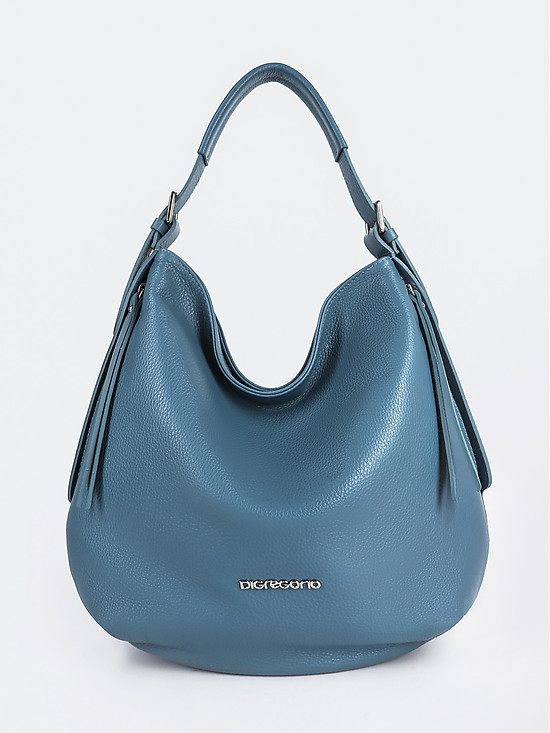 Мягкая кожаная сумка-хобо цвета голубого денима  Di Gregorio