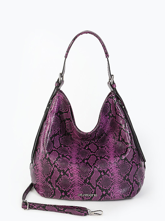 Мягкая сумка-хобо из фиолетовой кожи под питона  Di Gregorio