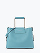 Голубая сумка-шоппер из крупнозернистой кожи с квадратными металлическими ручками  Di Gregorio