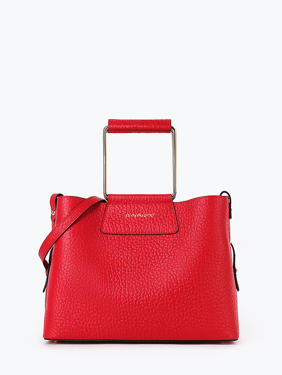 Красная сумка-шоппер из крупнозернистой кожи с квадратными металлическими ручками  Di Gregorio