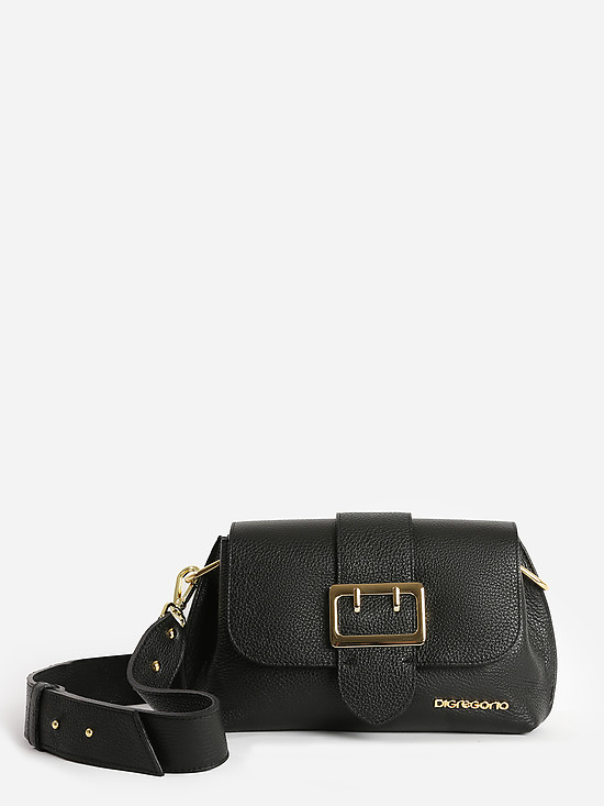Черная кожаная сумочка кросс-боди с пряжкой и широким ремешком  Di Gregorio