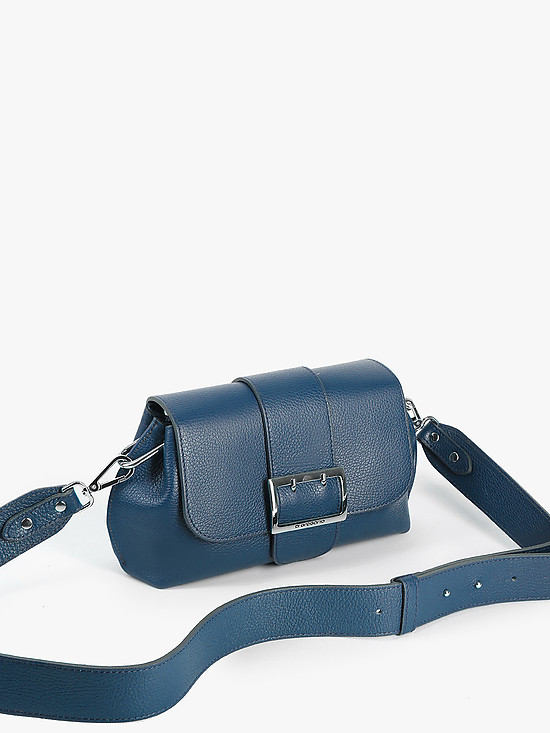 Синяя кожаная сумка-багет с пряжкой и широким ремешком  Di Gregorio